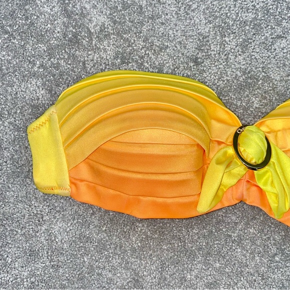 36 AUTH VTG Christian Dior Yellow Orange Ombre Sunset Bandeau Bikini Swimsuit - Picture 4 of 15